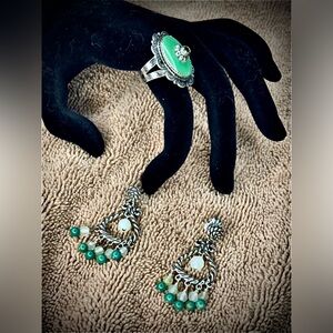 Carolyn Pollock Sterling Silver Green Stone Ring & Drop Earring Set item#0042
